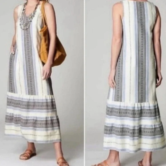 J. Jill Cream and Blue Striped Maxi Dress - Picture 3 of 7